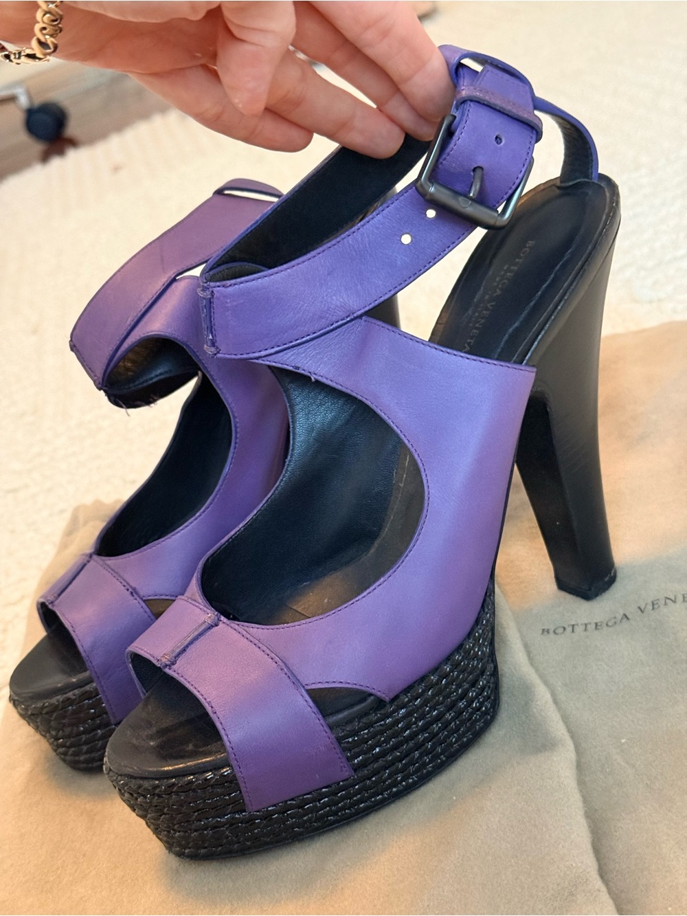 Bottega Veneta Purple Leather Platform Slingback Heels
